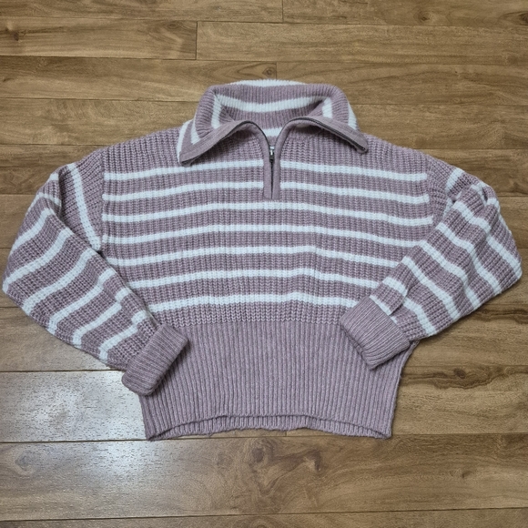 Pink Rose Sweaters - Pink Rose Womens Pink Lilac Feminine Soft Striped Knit Sweater Size Small